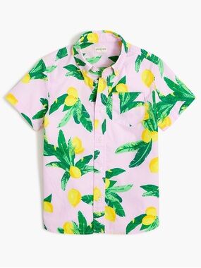 J. Crew Pink Lemon Print Short Sleeve Shirt flex washed
